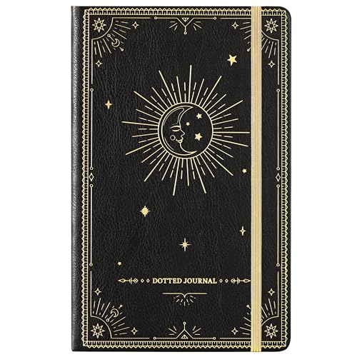 Artfan Dotted Journal/Notebook - Dot Grid Hard Cover Notebook, Premium Thick Paper with Fine Inner Pocket, Black Smooth Faux Leather, Pen Loop, 5.8''×8.4'' - Black - color: BLACK18