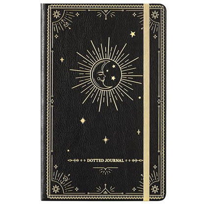 Artfan Dotted Journal/Notebook - Dot Grid Hard Cover Notebook, Premium Thick Paper with Fine Inner Pocket, Black Smooth Faux Leather, Pen Loop, 5.8''×8.4'' - Black - color: BLACK18