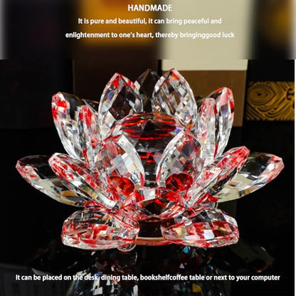 Crystal Lotus Flower Sculpture Decoration Elegant Centerpiece for Bedroom Relaxation and Wellness Interior Piece(Red)