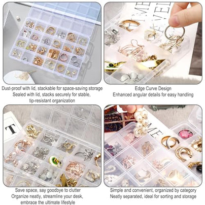 1 Pack 24 Grids Clear Plastic Jewelry Organizer Boxes, Tackle Box Compartment Organizer with Adjustable Dividers for Jewelry, Art Craft, Bead Storage Containers