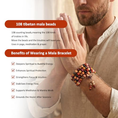 Nupuyai Natural Wood Wrap Bracelet for Women and Men, 108 Prayer Mala Beads Tibetan Necklace for Unisex Elastic Meditation Yoga Jewelry