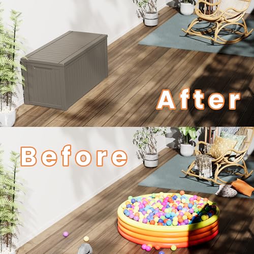 200 Gallon Outdoor Storage Box Patio Deck Box Waterproof, Resin Lockable Outside Large Storage Bin for Pool Cushion Furniture, Garden Tools UV-Resistant, Grey