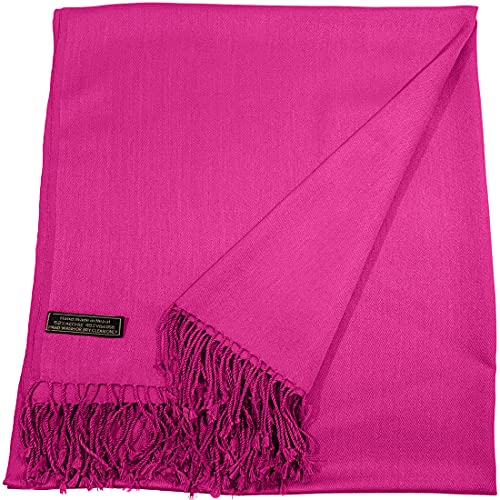 CJ Apparel Solid Color Tassels Design Nepalese Shawl Scarf Wrap Stole Throw Head Wrap Pashmina Gift Hand Made in Nepal New - color: Bright Pink