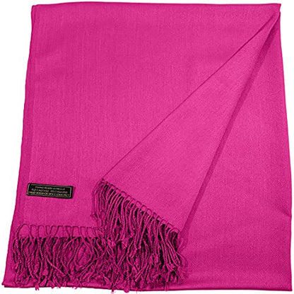 CJ Apparel Solid Color Tassels Design Nepalese Shawl Scarf Wrap Stole Throw Head Wrap Pashmina Gift Hand Made in Nepal New - color: Bright Pink