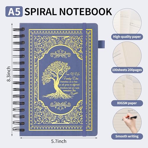 A5 Hardcover Spiral Notebook Tree of Life Journal Daily Journals for Writing Travel Notebooks Journal for Women Men 80GSM Paper Leather Spiral Journal,5.7"x8.3"（Spiral Tree -Purple) - color: Spiral Tree of Life-purple