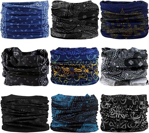 Headband Neck Gaiter Head Wrap Headwear Face Mask Magic Scarf Bandana for Men and Women - color: 9pc.dimgray Series