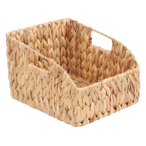 FEILANDUO Wicker Basket with Handles, Handwoven Storage Basket for Pantry, Trapezoid Decorative Baskets for Shelves Home Organizer (Natural(Water Hyacinth), 9.05"L x 11"W x 7.08"H) - color: Natural(Water Hyacinth), size: 9.05"L x 11"W x 7.08"H