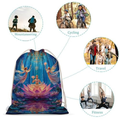 Chakra Yoga And Meditation Zen Lotusfloral Canvas Drawstring Backpack Lightweight String Bag for Sports Gym Travel Swimming Beach 35x50cm