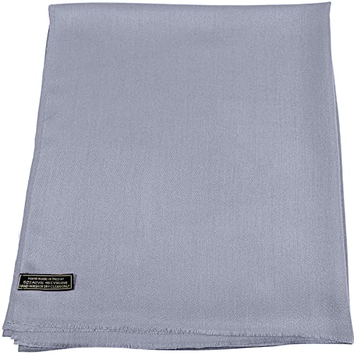 CJ Apparel Solid Color Fringe Design Fringe Shawl Scarf Wrap Stole Throw Head Wrap Pashmina Gift Hand Made in Nepal New - color: Grey Fc1054