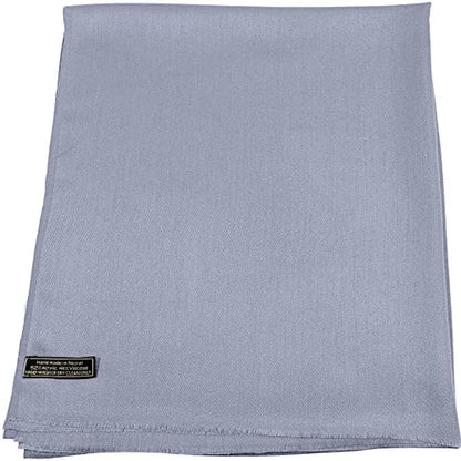 CJ Apparel Solid Color Fringe Design Fringe Shawl Scarf Wrap Stole Throw Head Wrap Pashmina Gift Hand Made in Nepal New - color: Grey Fc1054