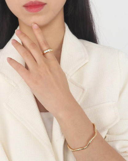 POTESSA 18K Gold Plated Cuff Bracelets Adjustable Dainty Bangle Handemade Jewelry for Women - style: wave