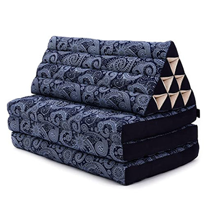 Leewadee 3-Fold Mat XXL with Triangle Cushion – Firm TV Pillow, Foldable Mattress with Cushion Made of Eco-Friendly Kapok, 67 x 31 inches, Blue White - color: Cbt1 - Blue, size: 3 seating segments XL
