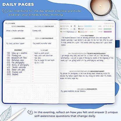 Clever Fox Self-Care Journal – Daily Reflection Notebook – Mental Health & Personal Development Planner, Meditation & Mood Log, A5 (Mystic Blue) - color: Mystic Blue, size: A5 (5.8'' x 8.3'')
