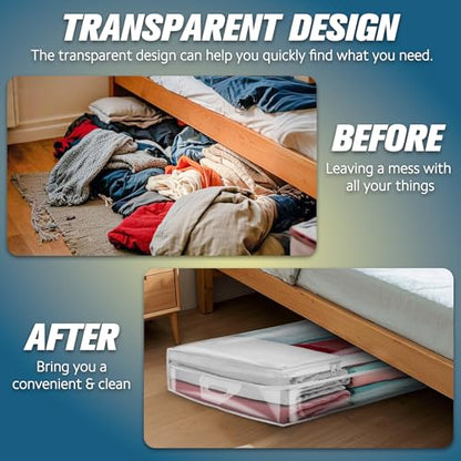 HIBAG 20 Gallon Under Bed Storage Containers, Underbed Clothing Storage Bins, Clear Plastic Organizer with Reinforced Handles, for Clothes Comforters Blankets Towels Pillows Bedding (2 Pack) - size: 20 gal Underbed - 2 pack