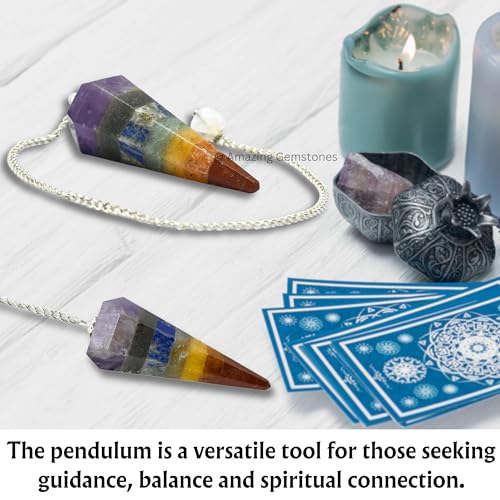 Amazing Gemstone Chakra Crystal Pendulum for Divination - Certified Dowsing Crystals and Healing Stones for Chakra Balancing and Meditation - Enhance Reiki Spiritual Growth with Healing Crystals - color: 7 Chakra (Bonded)