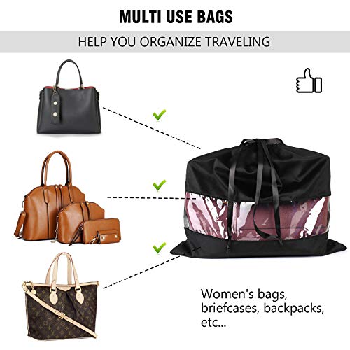 PlasMaller Dust Cover Storage Bags Terylene Flannel Drawstring Pouch with Clear View Window For Handbags Purses Pocketbooks Shoes Boots Set of 2 (21.6 x 19.7 in), Black