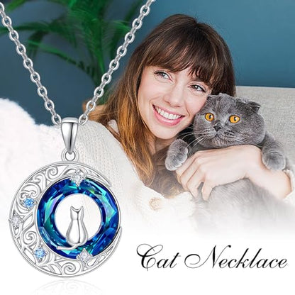 Palpitate Crystal Pendant Necklace 925 Sterling Silver Crystal Jewelry Christmas Gifts for Women - style: Cat-02