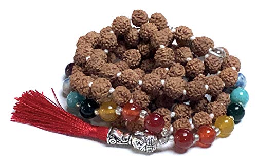 Energized 7 Chakra mala Hand Knotted 108 mala beads necklaces - Japa mala - Buddhist prayer beads - Meditation beads - Healing crystals for men women (Rudraksha 7 Chakra mala)