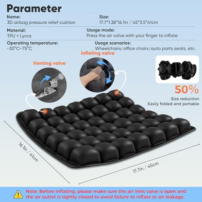 Upgrade Travel Cushion with No External Air Pump, Airplane Seat Cushion for Long Flights, Portable Wheelchair Cushions, Adjustable Air Cushion with Non-Skid Bottom Relief Discomfort in Coccyx