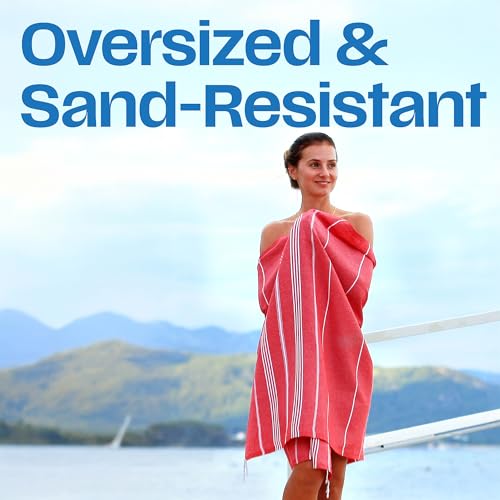 Lina Turkish Beach Towel Peshtemal (38" x 71"), Sand-Free, Large & Quick-Dry, Lightweight Pool Towels for Travel, Soft 100% Turkish Cotton & Pre-Washed, Ideal for Spa or Bath, Red - color: Red