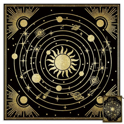 Tarot Altar Cloth Universe Solar System Print Card Table Tablecloth Celestial Golden Sun Tablecloth with Tarot Bag for Reading Rituals Crystals Spiritual Divination Witchcraft Supplies - color: Universe Solar System