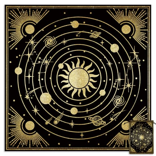 Tarot Altar Cloth Universe Solar System Print Card Table Tablecloth Celestial Golden Sun Tablecloth with Tarot Bag for Reading Rituals Crystals Spiritual Divination Witchcraft Supplies - color: Universe Solar System