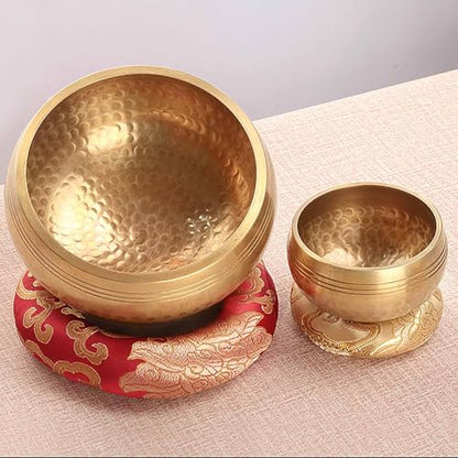 Handmade Tibetan Meditation, Singing Bowl Spiritual Decor, Brass Bowl with Beater & Cushion, for Meditation, Yoga, and Sound Healing(4.7in/12cm) - size: 4.7in/12cm