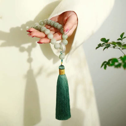 Green Jade Stone 12mm Beads Tassel Bracelet Necklace Tibetan Buddhist Mala Buddha Charm Rosary Yoga Men Woman Jewelry (Color : D) - color: D