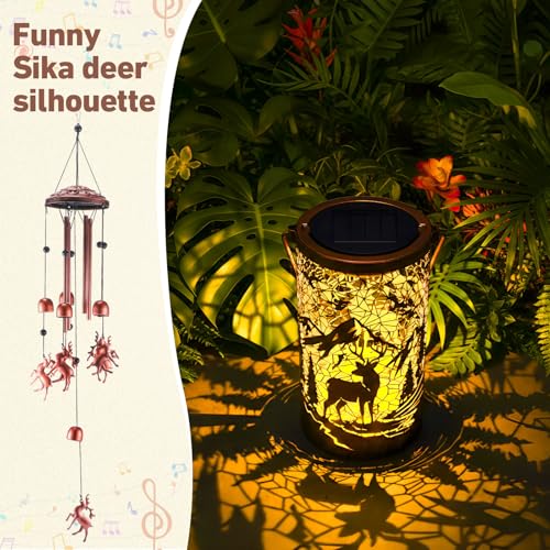 Retisee Deer Solar Wind Chimes Outdoor Metal Deer Gifts Solar Light Windchimes Outside Indoors Christmas Decoration Birthday Gift for Home Lawn Porch Patio Garden Yard - style: Deer