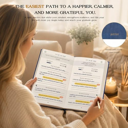 Gratitude Journal 2026 – Undated Daily Gratitude Journal with Upgraded Dynamic Prompts & Gift Box – 5 Minute Reflection, Mindfulness & Happiness Journal for Women & Men - color: Navy Blue