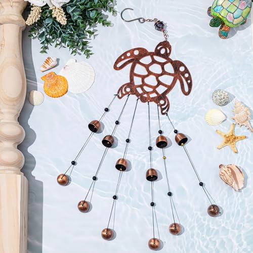 Cinnvoice 24 Inch Metal Wind Chimes for Outside Decor with S Hook, Birthday Gift for Women Men Bronze Memorial Gift with 12 Bell for Patio Garden Yard Lawn Front Yard Housewarming(Sea Turtle) - style: Sea Turtle