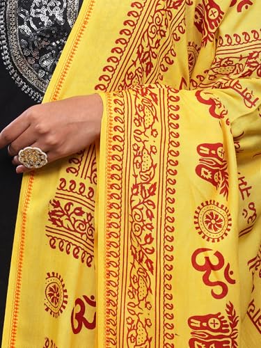 Exotic India Women's Polycotton Prayer Shawl with Printed Om Namah Shivai | Religious Pooja Mandir Wrap Stole, Scarves