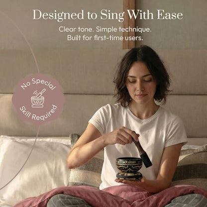 Silent Mind Tibetan Singing Bowl Set – Easy to Play & Beginner Friendly Meditation Bowl with Cushion, Mallet & Case | Stress Relief & Mindfulness | Gift-Ready - color: Coal Black, size: With Case