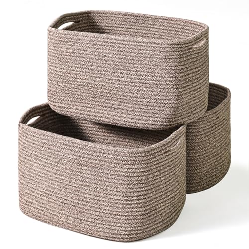ICERZCZ Storage Baskets for Organizing Shelves, Woven Cotton Rope Bins for Baby Nursery Organization, Book Toy Towel Organizer, 15"x11"x9.5", 3 Packs, Dark Brown - color: Dark Brown, size: 15"(l)×11"(w)×9.5"(h)