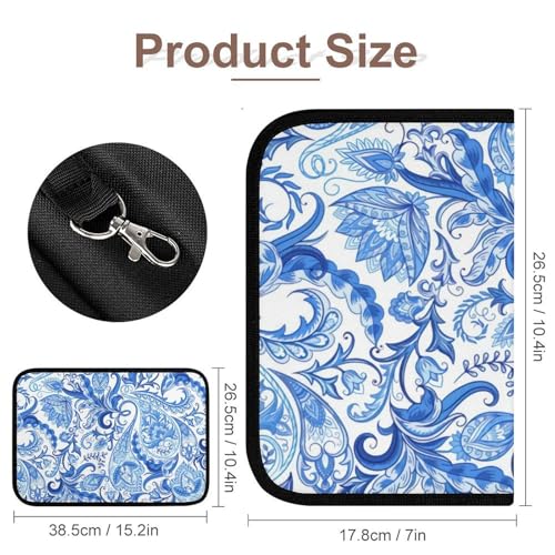 Blue White Floral Paisley Large Capacity Foldable Storage Bag