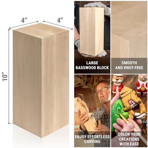 BeaverCraft Basswood Carving Blocks BW1 Large Wooden Block 10x4x4 Inches - Soft Whittling Wood - Basswood for Carving - Unfinished Wood for Crafts
