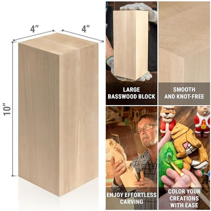 BeaverCraft Basswood Carving Blocks BW1 Large Wooden Block 10x4x4 Inches - Soft Whittling Wood - Basswood for Carving - Unfinished Wood for Crafts