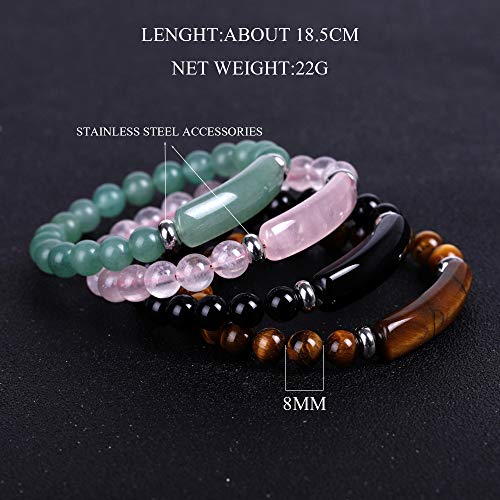 Unisex Healing Stone Bracelets Natural Gemstone Charm Stretch Bracelet Crystal Energy Heart Charm Tiger Eye 8MM Beads Bracelet Handmade Meditation Stone Jewelry Elastic Yoga Bracelet - color: Tiger-eye Crystal Stone