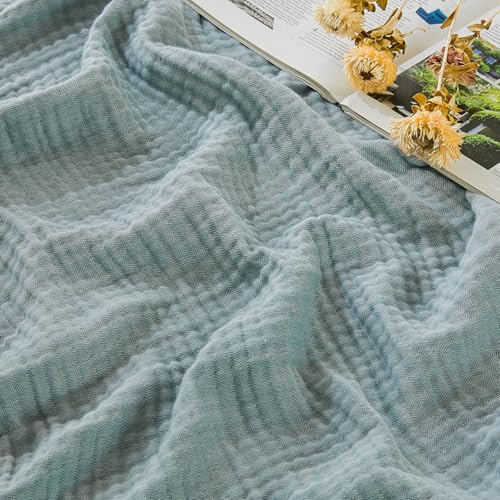 EMME Cotton Muslin Throw Blanket Couch Breathable Gauze Blanket Soft Lightweight Adults (Heather Teal, 50"x60") - color: 01 - Teal, size: Throw (50" X 60")