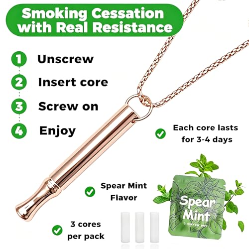 LAMKHOO Breathing Necklace to Quit Smoking and Vaping with Refillable Mint Pods Stop Smoking Aids Fidget Necklace for Anxiety Relief Smokeless Inhaler for Adults (Gold) - color: Copper-color