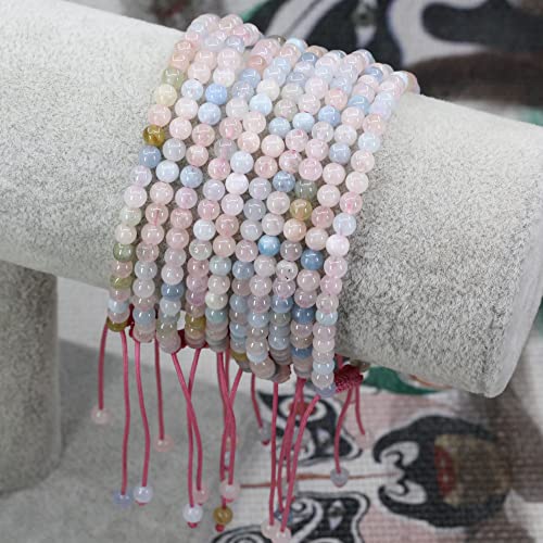 Keleny Natural Gemtones 4mm Round Beads Crystal Adjustable Braided Macrame Tassels Bracelets Unisex - color: Pink Morganite Beryl Aquamarine