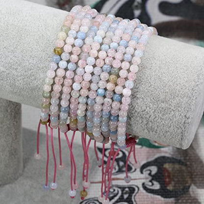 Keleny Natural Gemtones 4mm Round Beads Crystal Adjustable Braided Macrame Tassels Bracelets Unisex - color: Pink Morganite Beryl Aquamarine