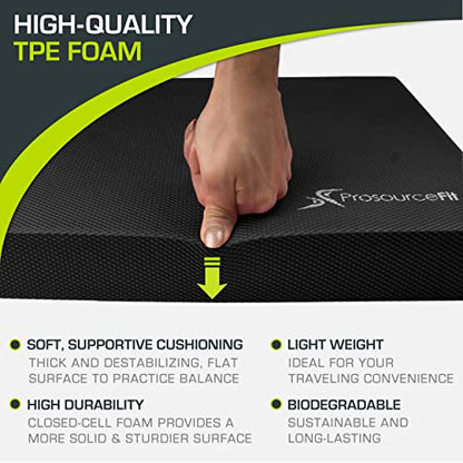 ProsourceFit Exercise Balance Pad, Non-Slip Cushioned Foam Mat & Knee Pad for Fitness and Stability Training, Yoga, Physical Therapy - color: Black, size: L - (15.5" x 12.75") (Pack of 8)