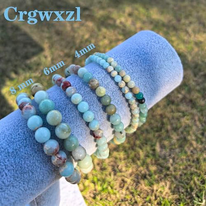 4mm 6mm 8mm Healing Crystal Bracelets for Women Men Natural Stone Beaded Stretch Bracelet Handmade Gemstone Reiki Spiritual Jewelry Gifts - color: Amazonite+Agalmatolite Jasper-Lucky, size: 4mm
