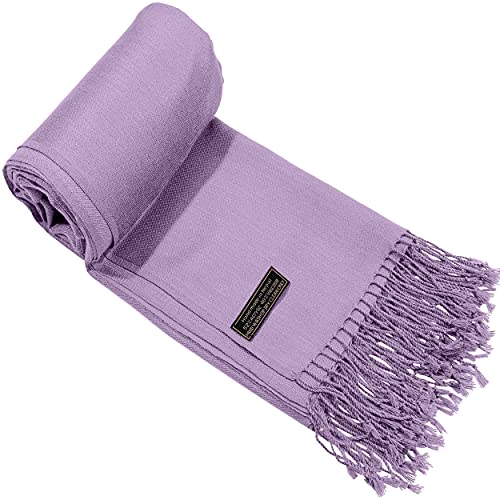 CJ Apparel Solid Color Tassels Design Nepalese Shawl Scarf Wrap Stole Throw Head Wrap Pashmina Gift Hand Made in Nepal New - color: Light Purple