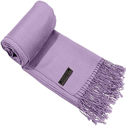 CJ Apparel Solid Color Tassels Design Nepalese Shawl Scarf Wrap Stole Throw Head Wrap Pashmina Gift Hand Made in Nepal New - color: Light Purple