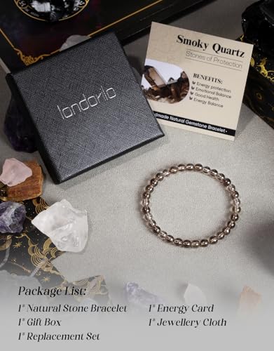 Natural Stone Beaded Bracelets for Men Women, Healing Crystal Energy Protection Bracelet with Gift Card, Christmas Birthday Valentines Jewelry Gifts, 4mm 6mm 8mm - color: Smoky Quartz(Protection & Grounding), size: 6mm