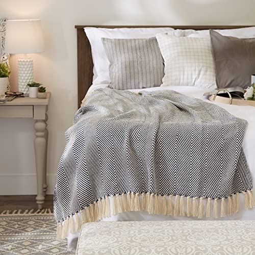 DII Rustic Farmhouse Cotton Chevron Blanket Throw with Fringe for Chair, Couch, Picnic, Camping, Beach, & Everyday Use, 50 x 60 - Urban Chevron French Blue - color: French Blue, size: 50x60"