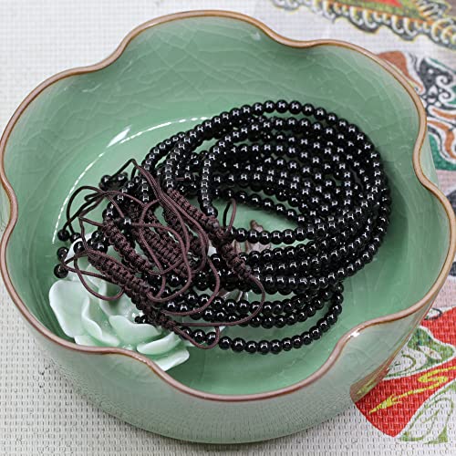 Keleny Natural Gemtones 4mm Round Beads Crystal Adjustable Braided Macrame Tassels Bracelets Unisex - color: Black Tourmaline