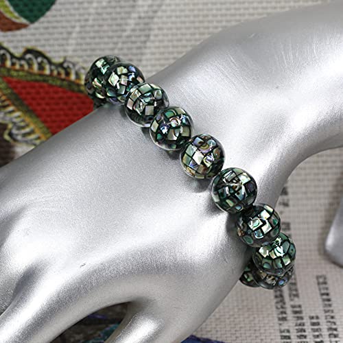 Keleny Semi Precious Stones Natural Gemstones 12mm Round Beads Crystal Stretch Bracelets 7 Inch Unisex - color: Mosaic Abalone Shell